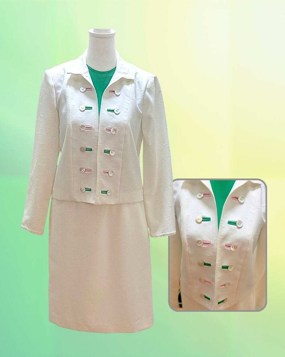 Vintage 70s Addé II California Skirt Suit Ivory Trachten Style Blazer Set Size 6